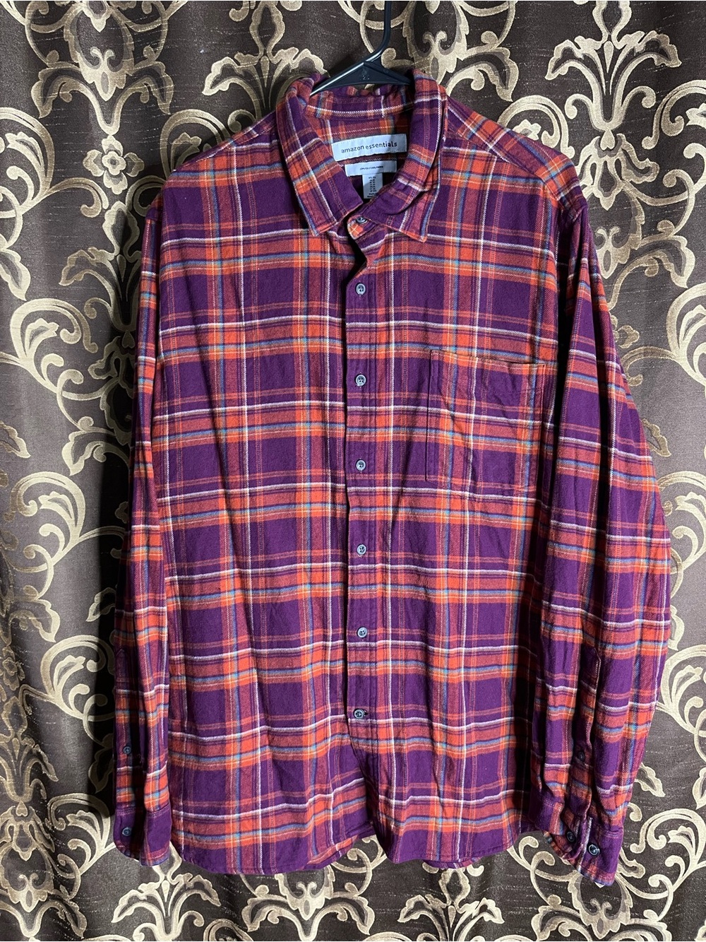 Men's Burgundy & Orange Plaid Button-Up Shirt